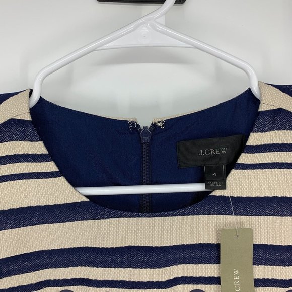 J.Crew Dress Beige Blue Stripe Scalloped Grommets Sleeveless NWT - Picture 6 of 12